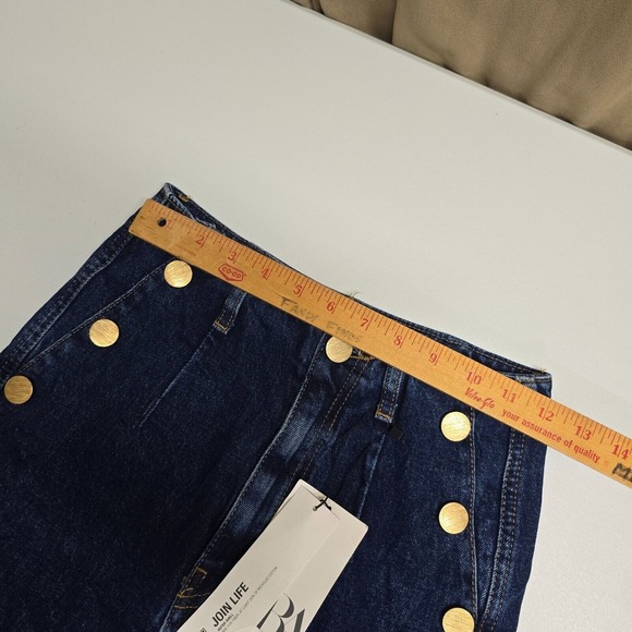 Zara‎ Jeans Women 2 Blue Wide Leg Cropped High Waisted Dark Wash Nautical Sailor - Picture 9 of 15
